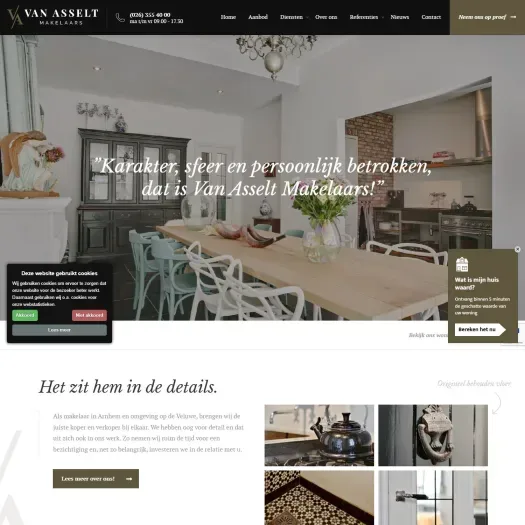 Screenshot van de website van www.vanasseltmakelaars.nl