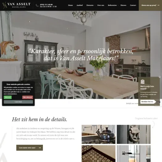 Screenshot van de website van www.vanasseltmakelaars.nl