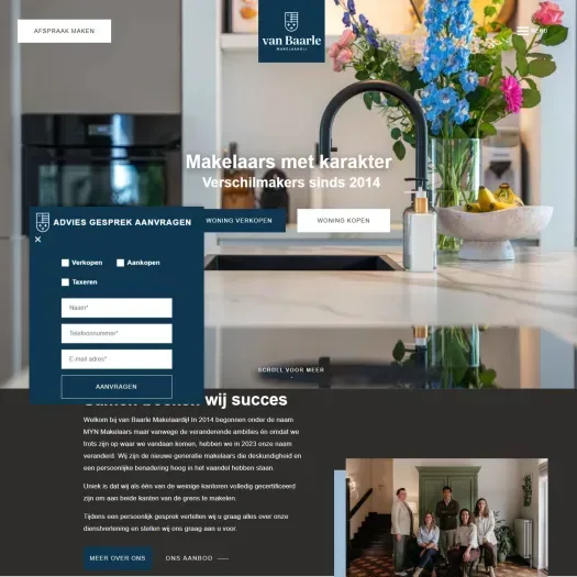 Screenshot van de website van www.vanbaarlemakelaardij.com