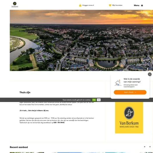 Screenshot of the website of www.vanberkummakelaars.nl
