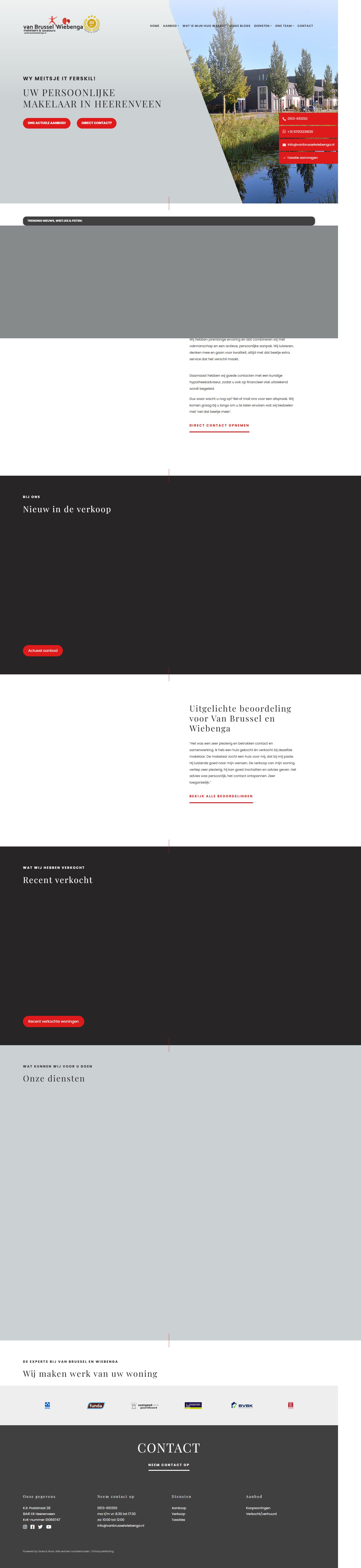 Screenshot of the website of www.vanbrusselwiebenga.nl