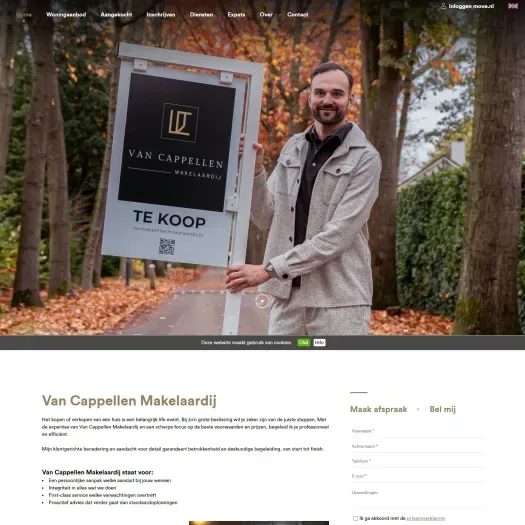 Screenshot of the website of www.vancappellenmakelaardij.nl