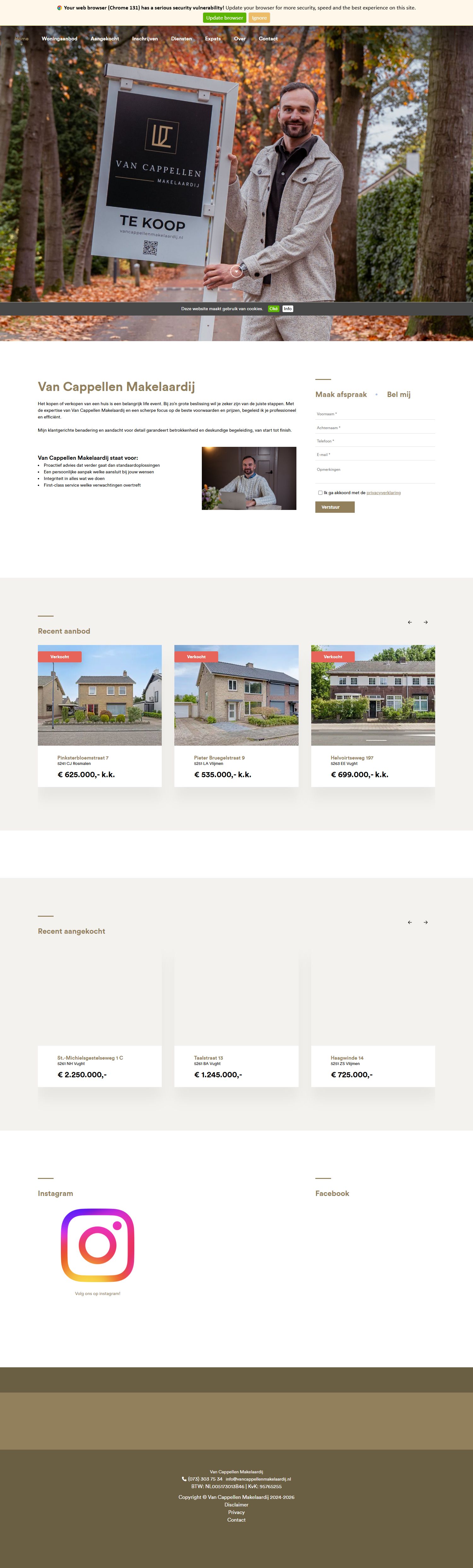 Screenshot of the website of www.vancappellenmakelaardij.nl