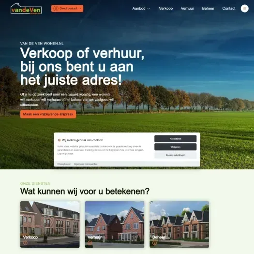 Capture d'écran du site web de vandevenwonen.nl