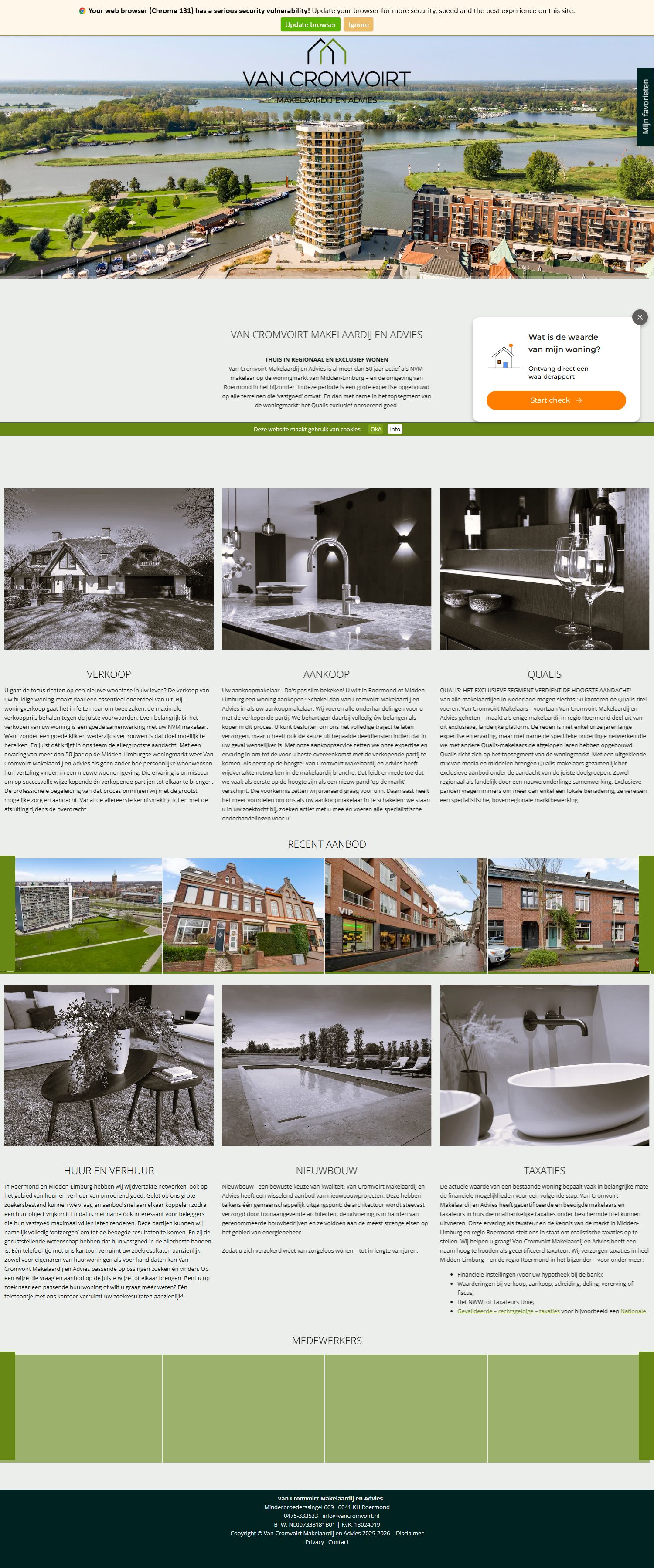 Screenshot of the website of www.vancromvoirt.nl