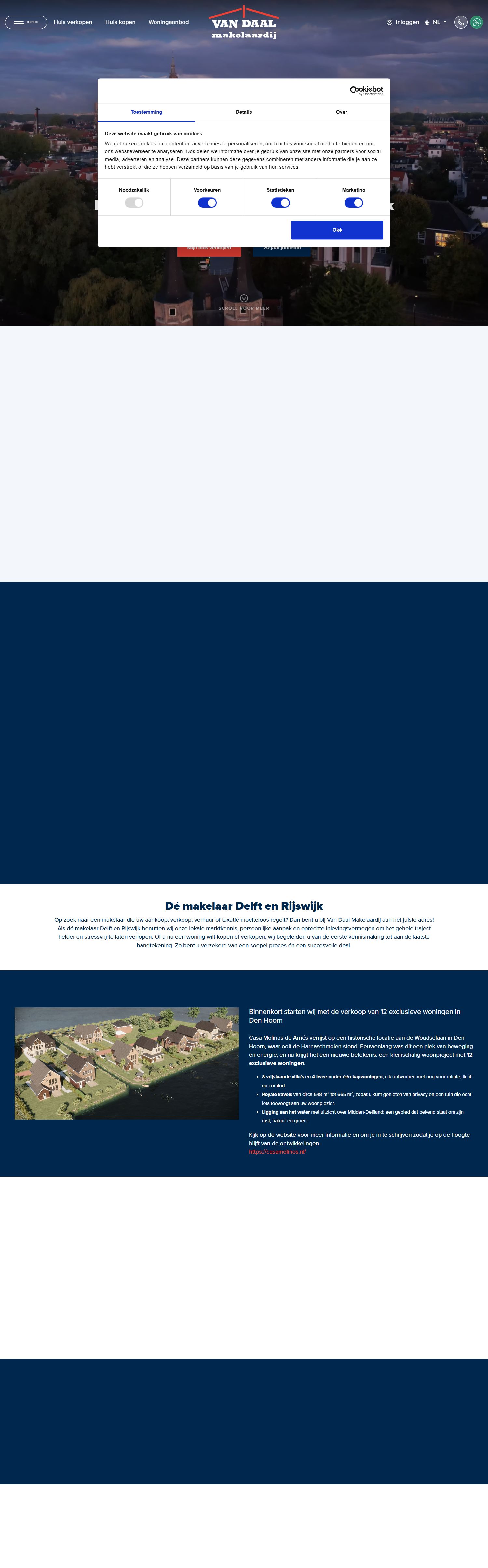 Screenshot van de website van www.vandaalmakelaardij.nl