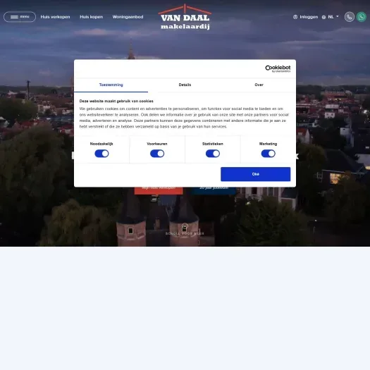 Screenshot van de website van www.vandaalmakelaardij.nl