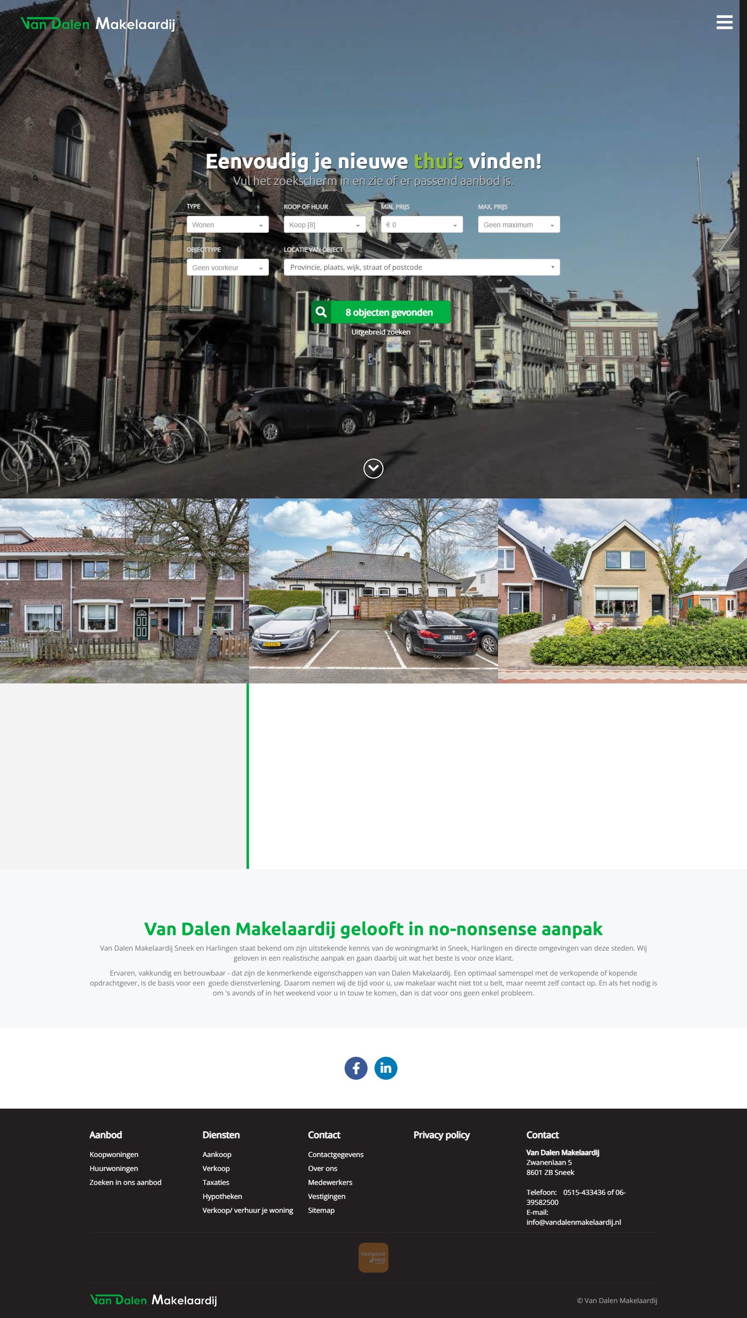 Screenshot der Website von www.vandalenmakelaardij.nl