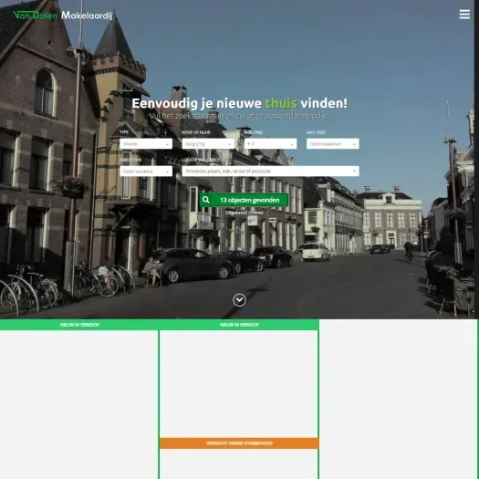 Screenshot van de website van www.vandalenmakelaardij.nl