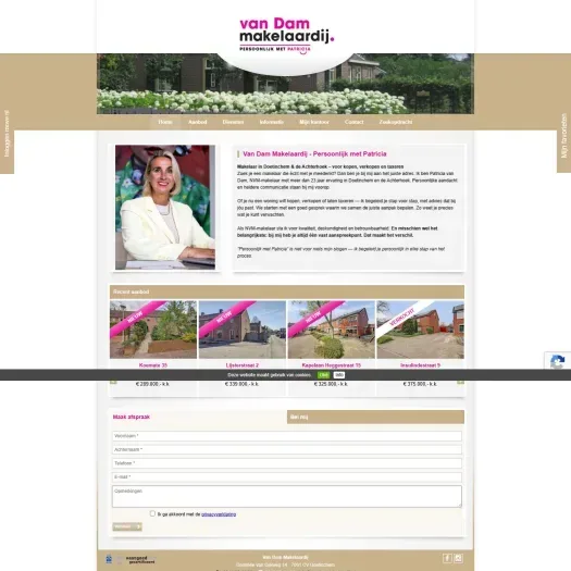 Screenshot of the website of www.vandammakelaardij.nl