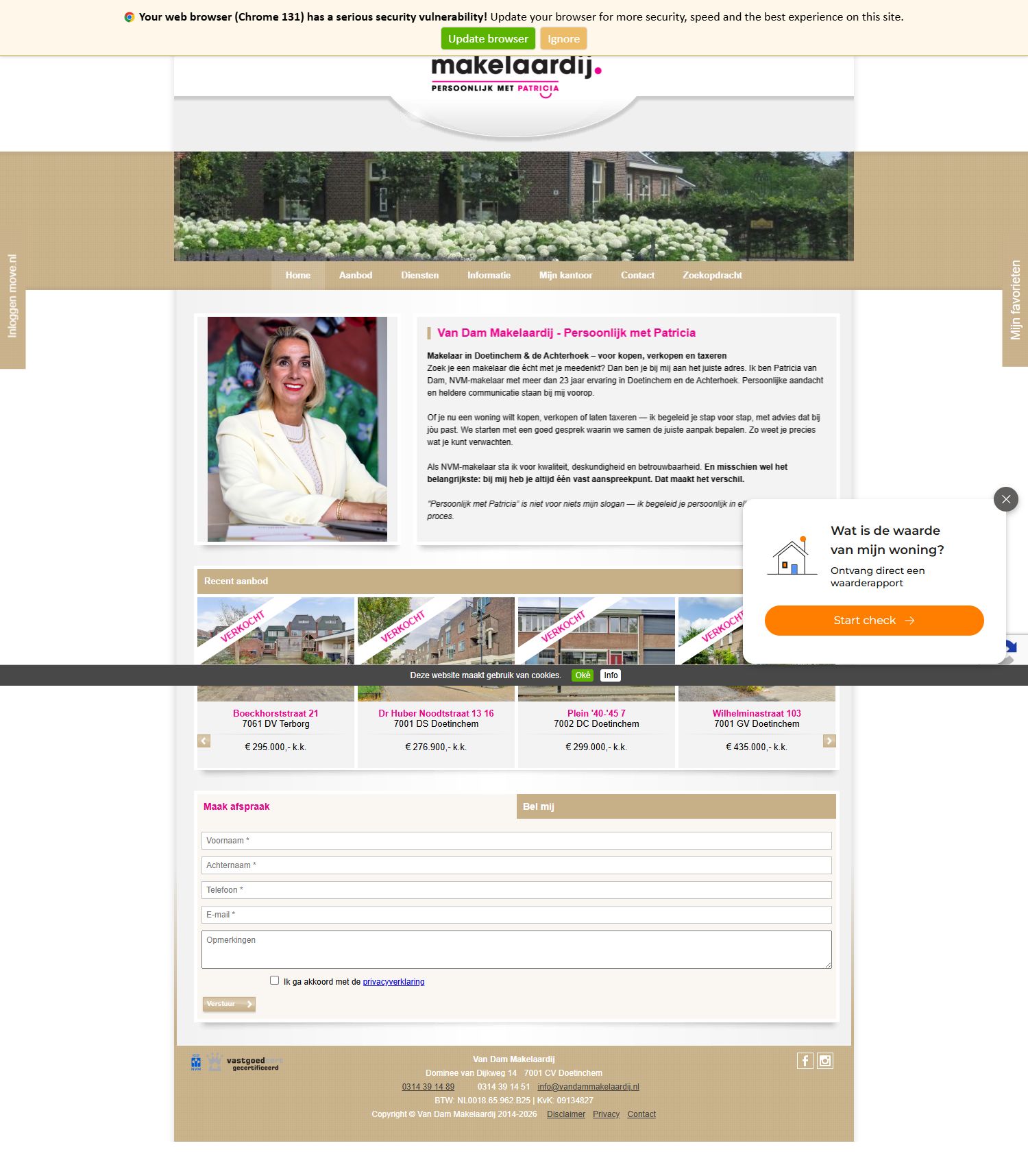 Capture d'écran du site web de www.vandammakelaardij.nl