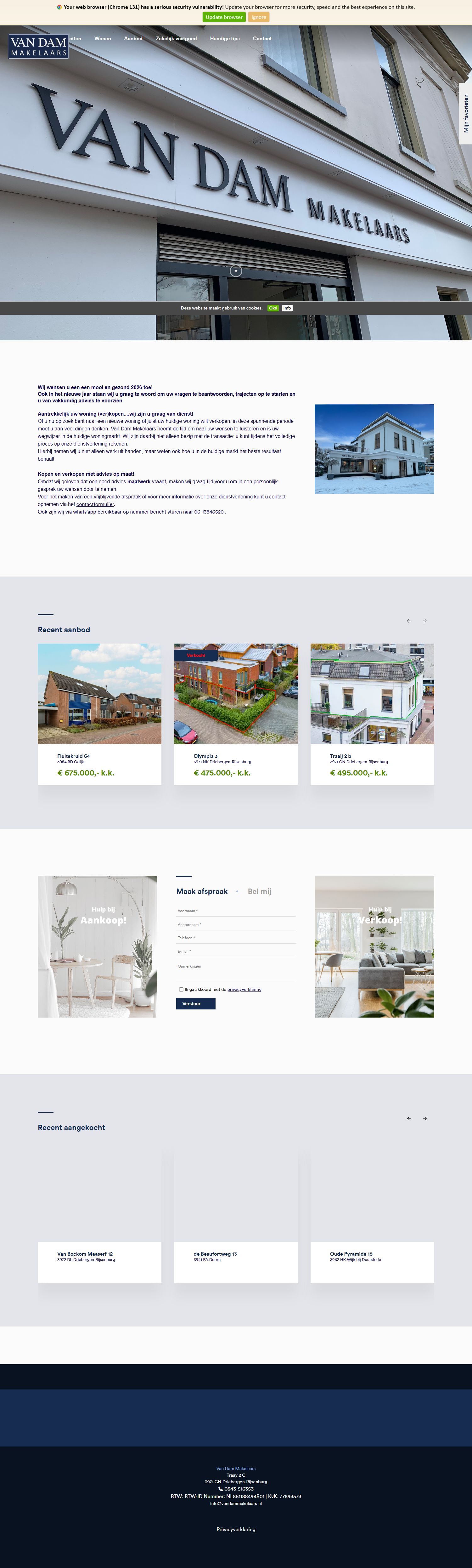 Screenshot der Website von www.vandammakelaars.nl