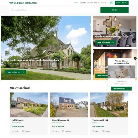 Screenshot van de website van www.vandegiesen.nl