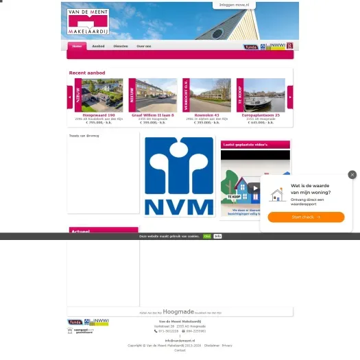 Screenshot of the website of www.vandemeent.nl