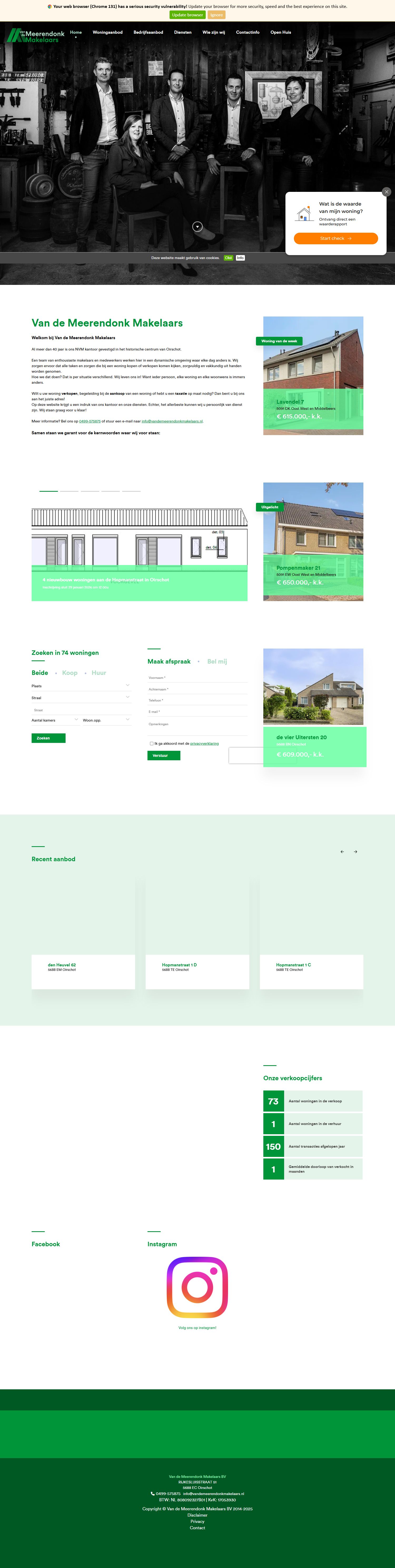 Capture d'écran du site web de www.vandemeerendonkmakelaars.nl
