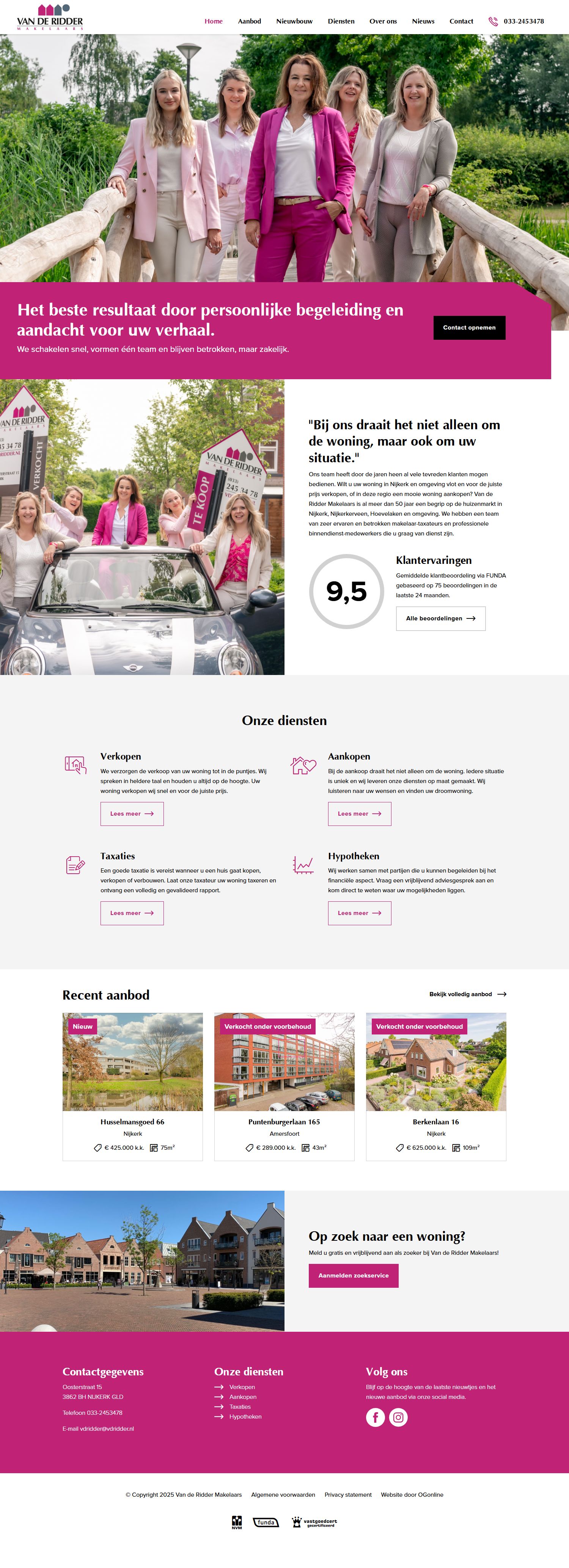 Screenshot der Website von www.vdridder.nl