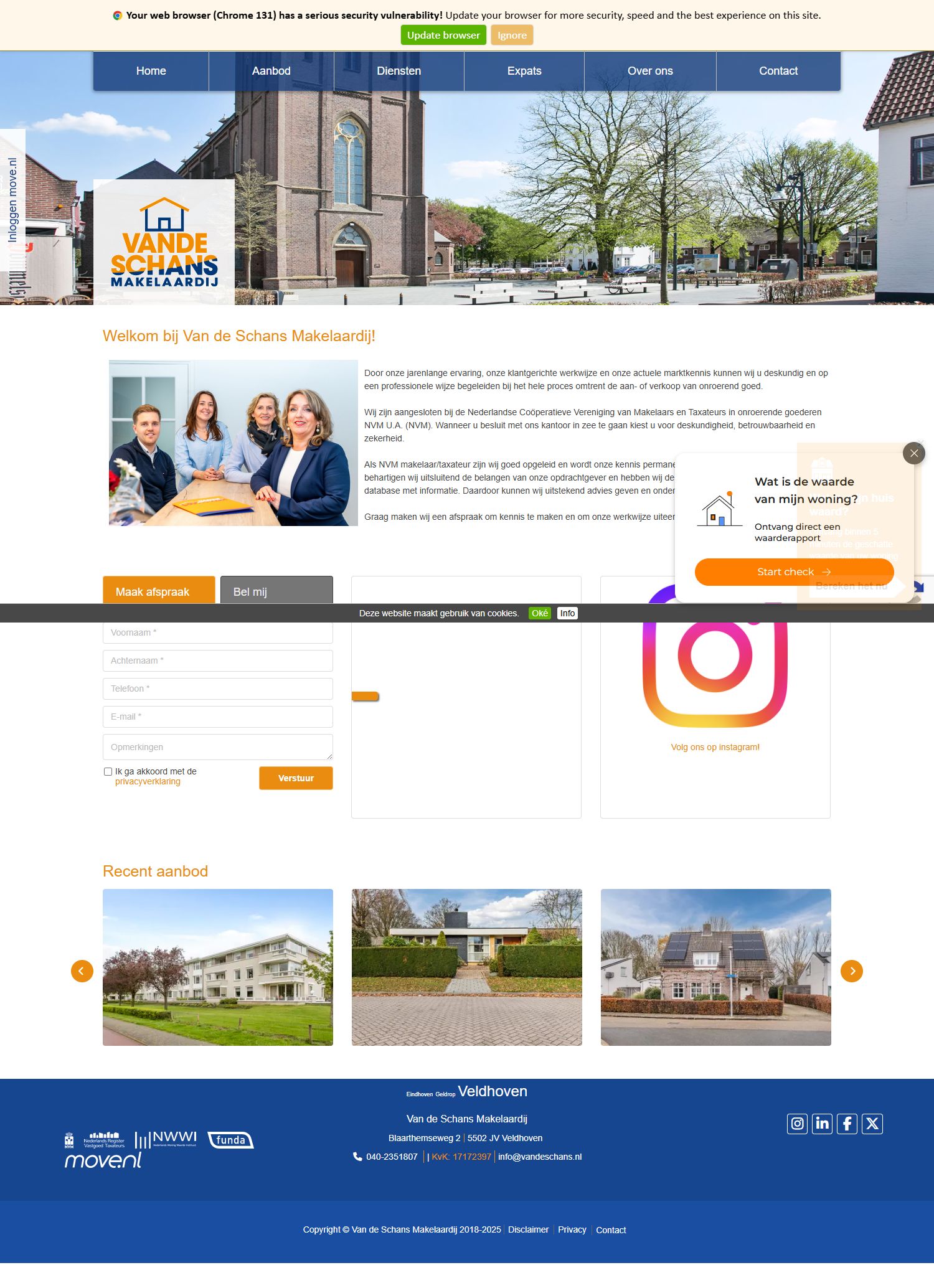 Capture d'écran du site web de www.vandeschans.nl
