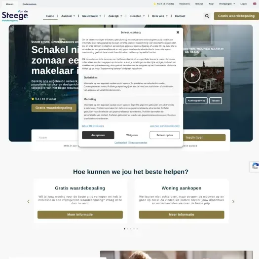 Screenshot of the website of vandesteege.nl