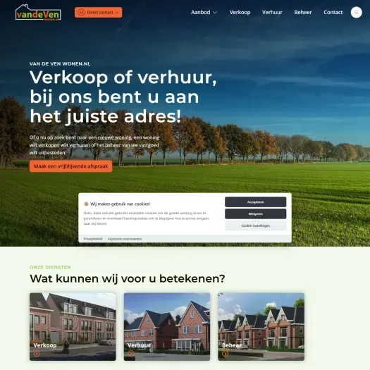 Screenshot der Website von www.vandevenwonen.nl