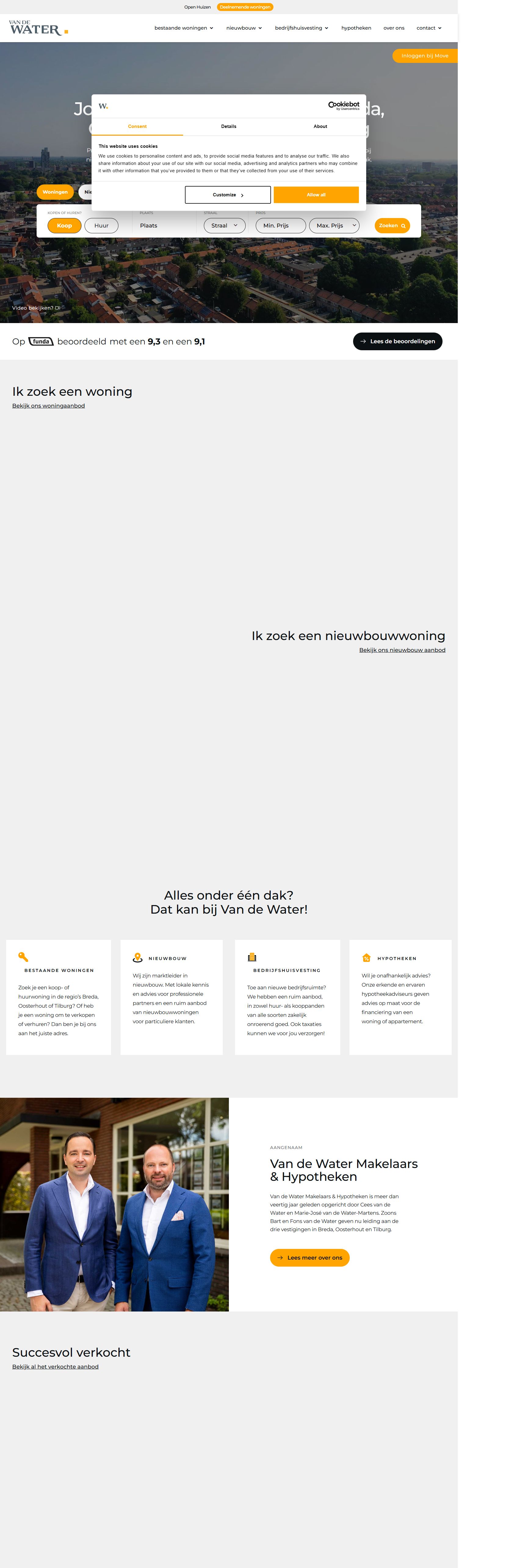 Screenshot of the website of www.vandewatergroep.nl