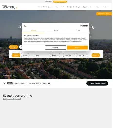 Screenshot der Website von www.vandewatergroep.nl