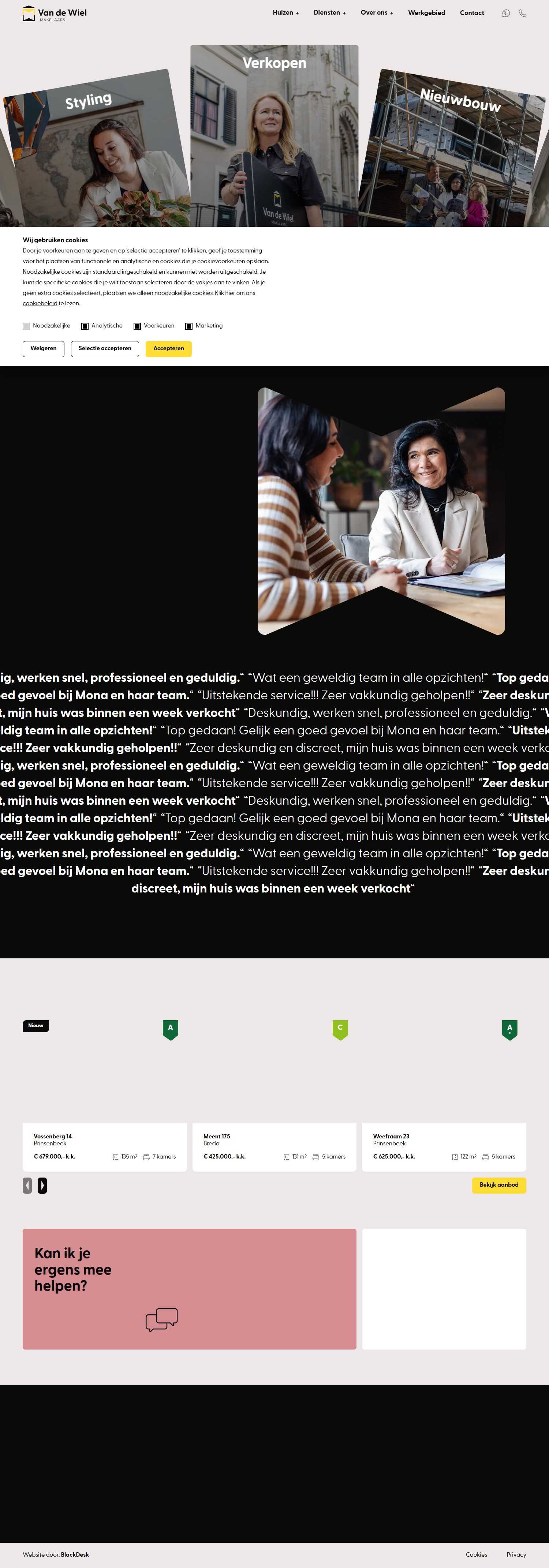 Screenshot der Website von www.vandewielmakelaars.nl