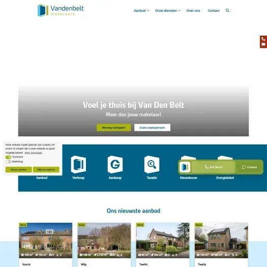 Screenshot van de website van www.vdbeltmakelaars.nl
