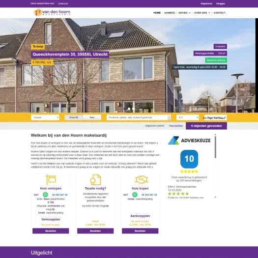 Screenshot van de website van www.vandenhoornmakelaardij.nl