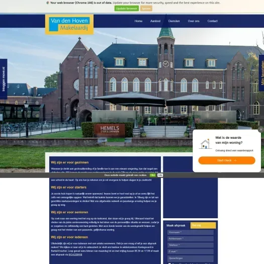 Screenshot van de website van www.vandenhovenmakelaardij.nl