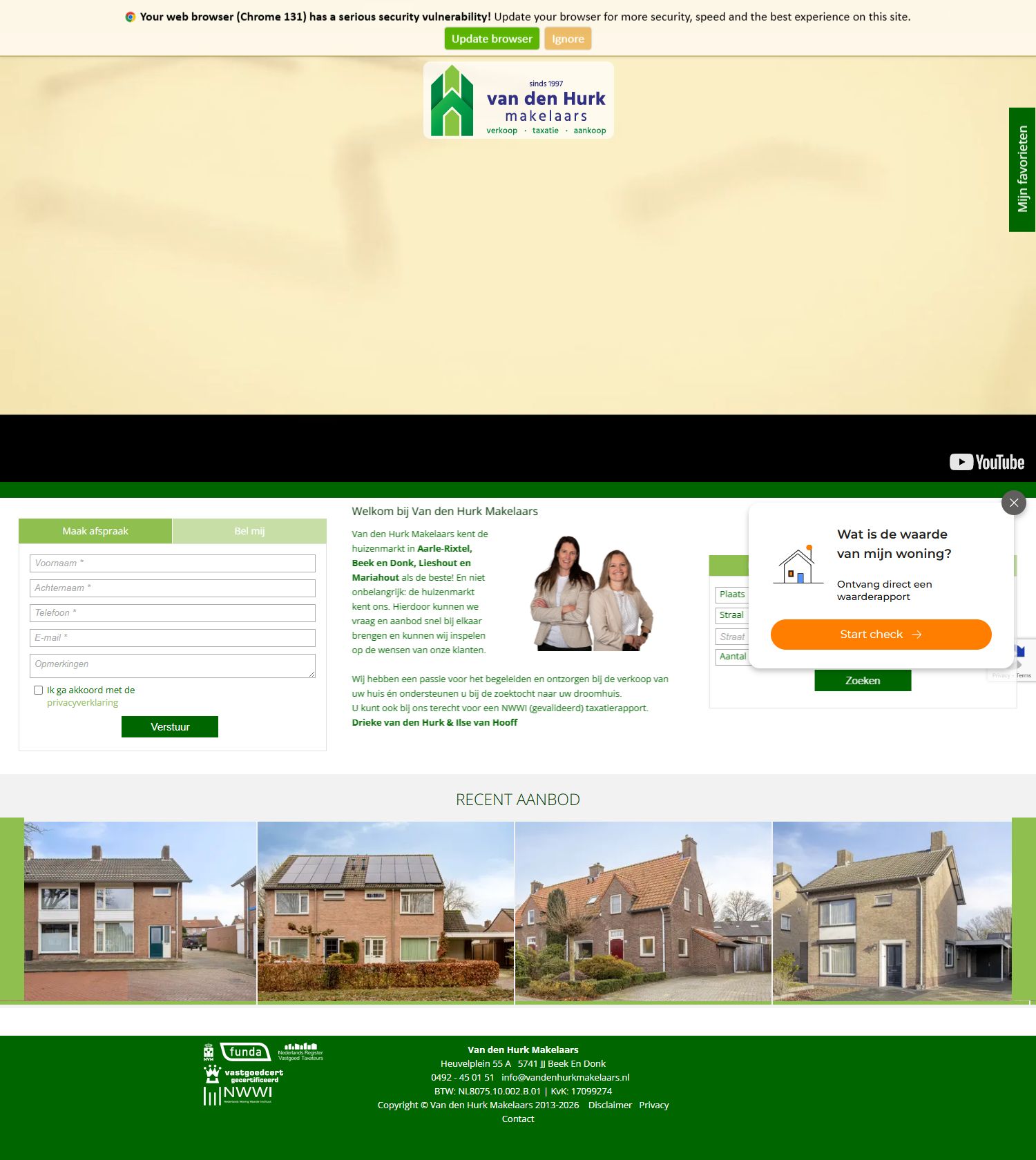 Screenshot van de website van www.vandenhurkmakelaars.nl