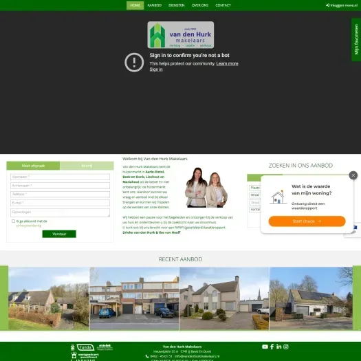 Screenshot van de website van www.vandenhurkmakelaars.nl