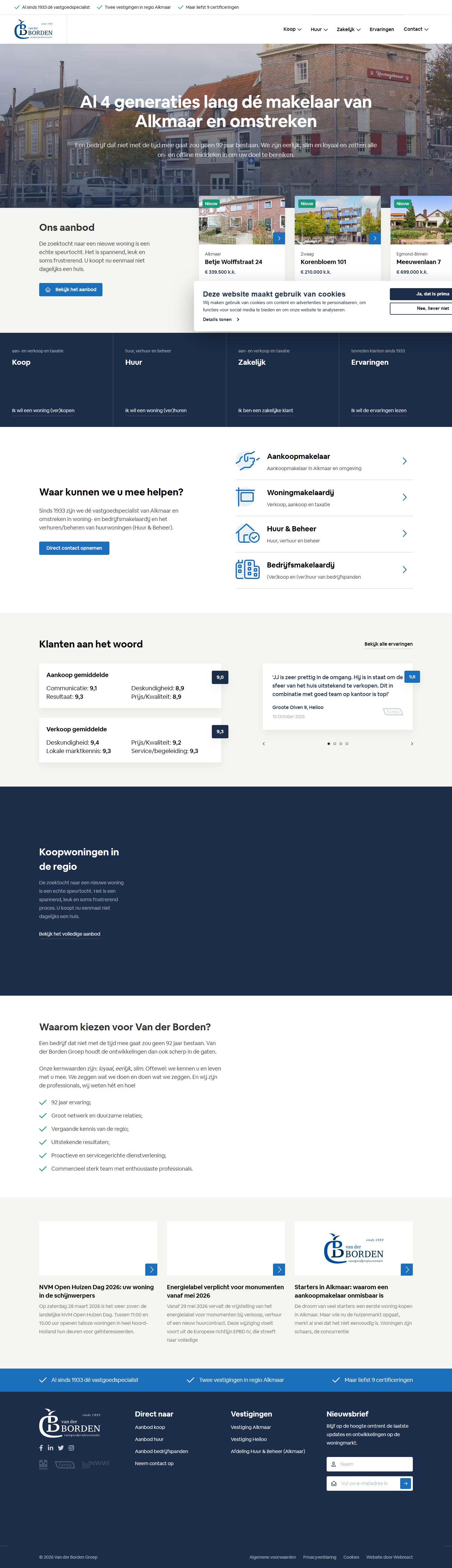 Screenshot der Website von www.vanderborden.nl