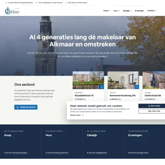 Screenshot van de website van www.vanderborden.nl