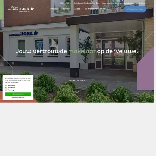Screenshot van de website van www.vanderhoekmakelaardij.nl