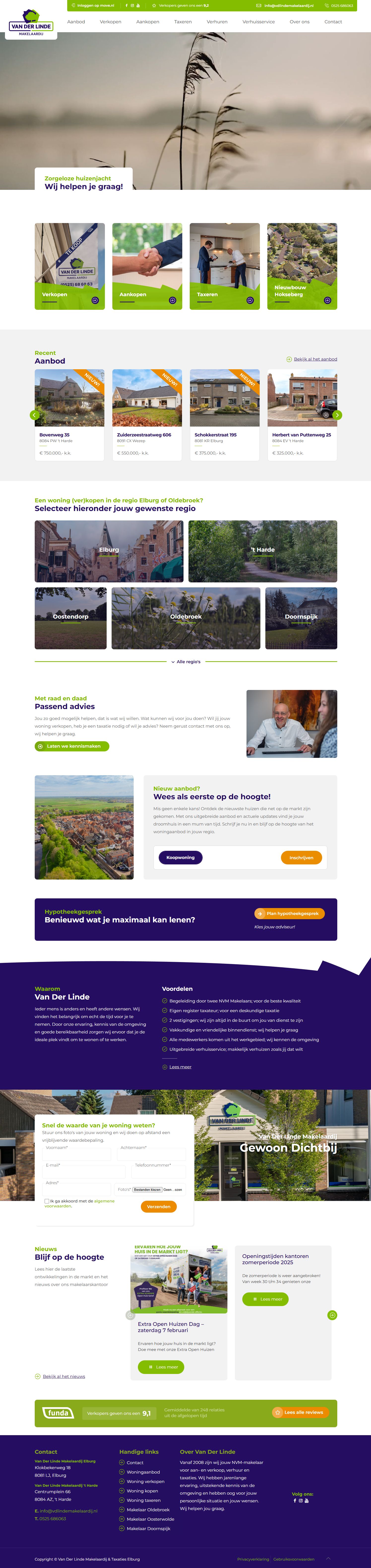 Screenshot of the website of www.vdlindemakelaardij.nl