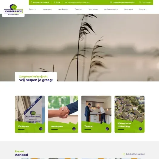 Screenshot van de website van www.vdlindemakelaardij.nl