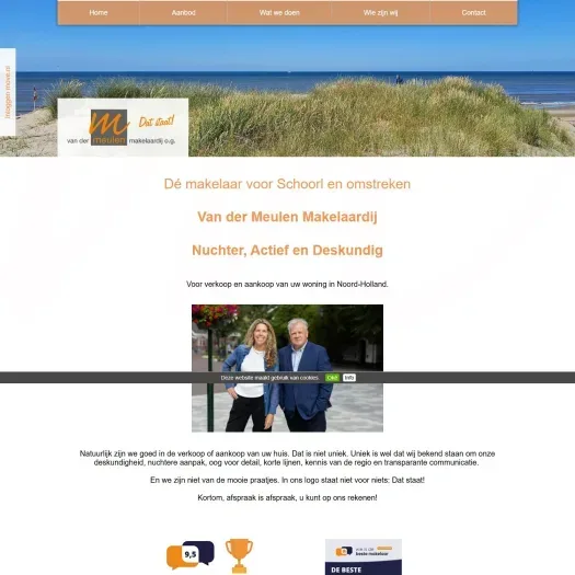 Screenshot van de website van www.vandermeulenmakelaardij.nl