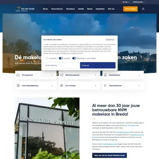 Screenshot van de website van www.vandersande.nl