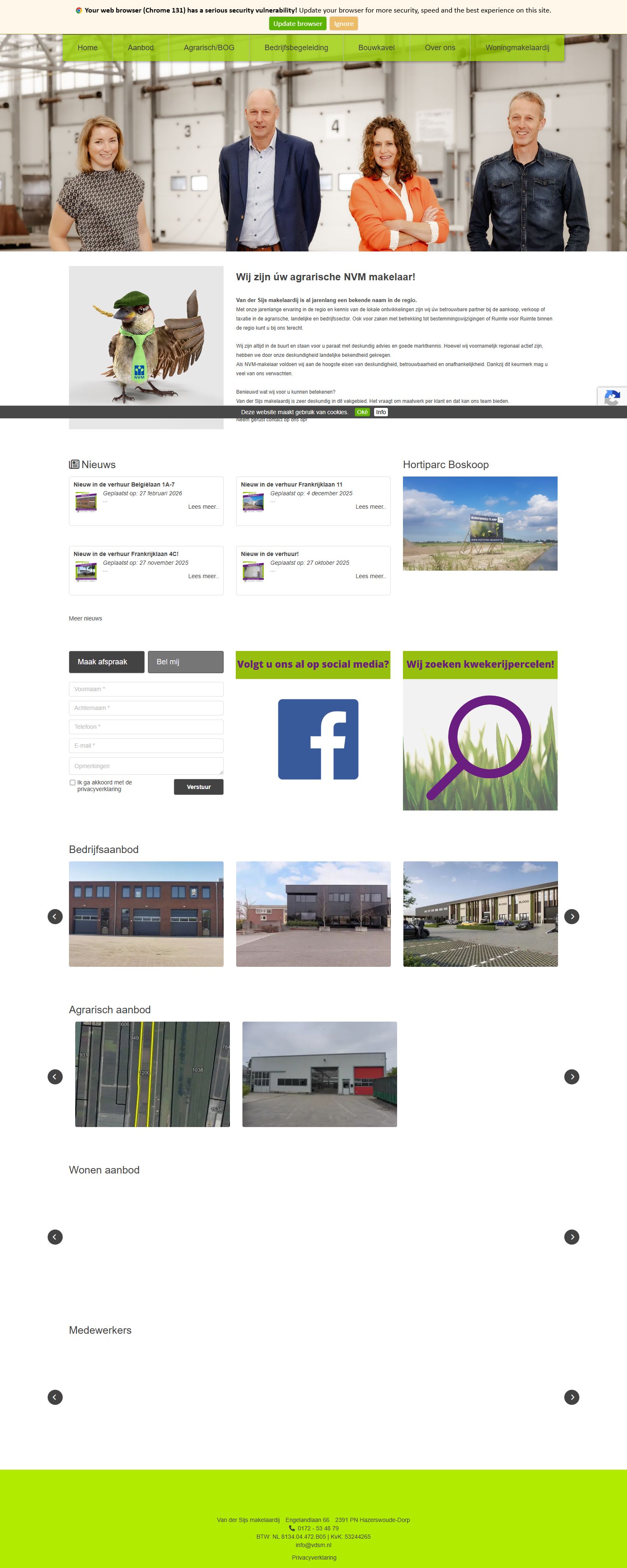 Screenshot van de website van www.vdsm.nl