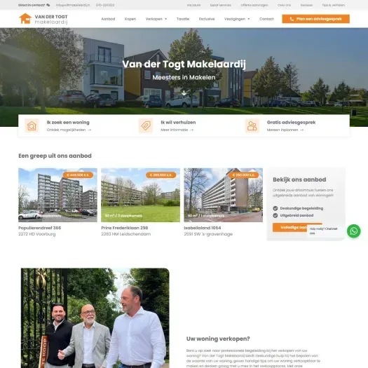Screenshot van de website van www.vdtmakelaardij.nl