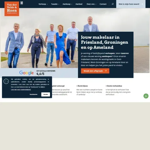 Screenshot van de website van www.vandervelde-hoen.nl