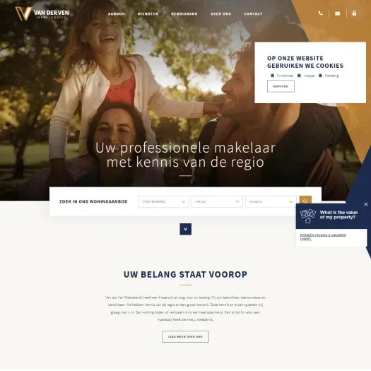 Screenshot van de website van vandervenmakelaardij.nl