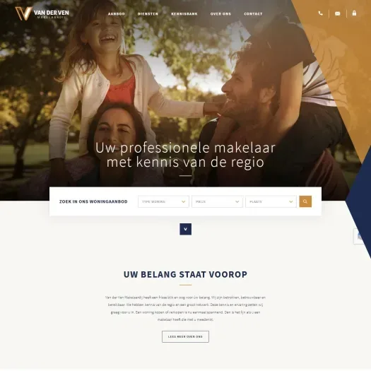 Screenshot of the website of vandervenmakelaardij.nl