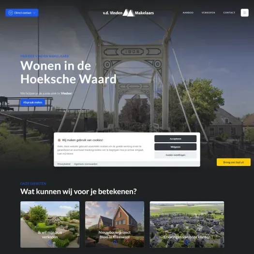 Screenshot of the website of www.vandervindenmakelaars.nl