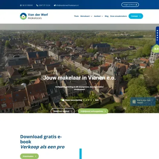Screenshot van de website van www.vanderwerfmakelaars.nl