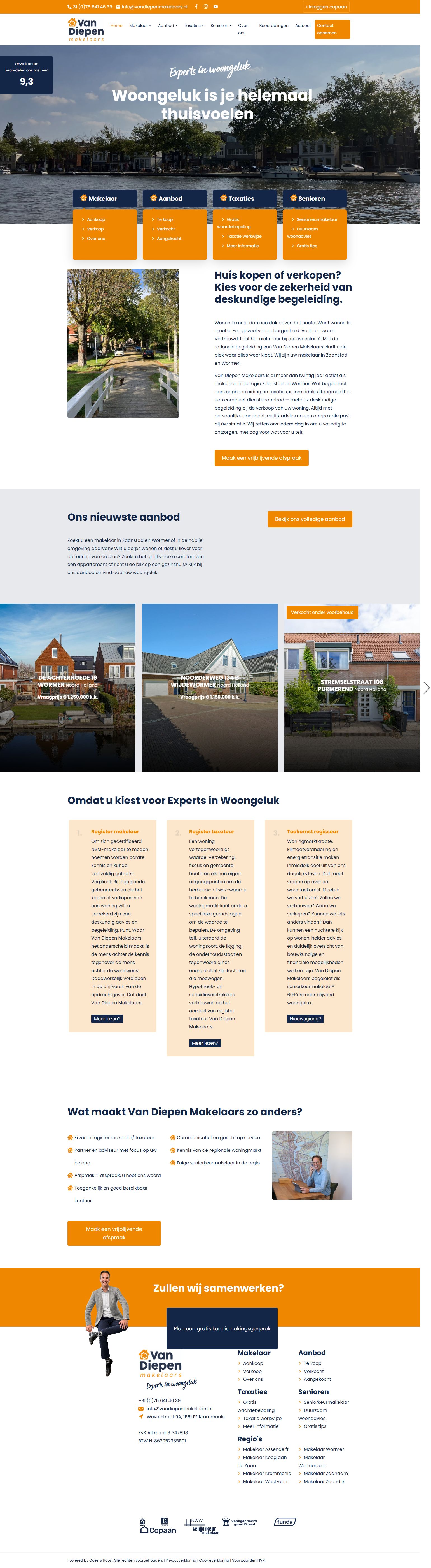 Screenshot der Website von www.vandiepenmakelaars.nl