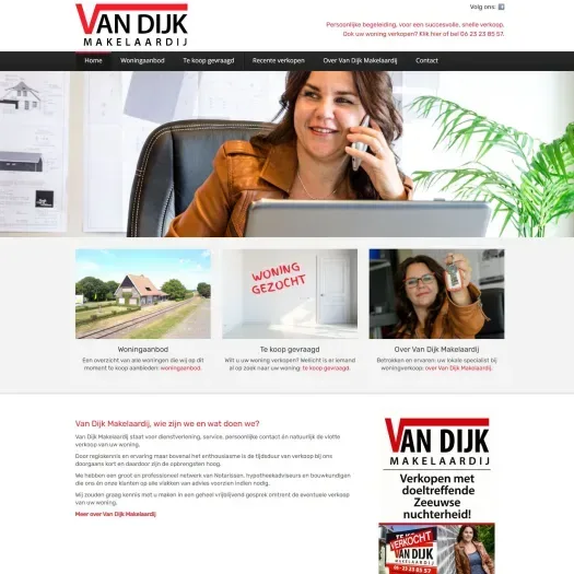 Screenshot van de website van www.vandijkmakelaardij.com