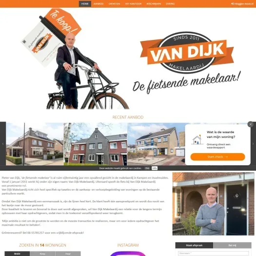 Screenshot van de website van www.vandijkmakelaardij.nl