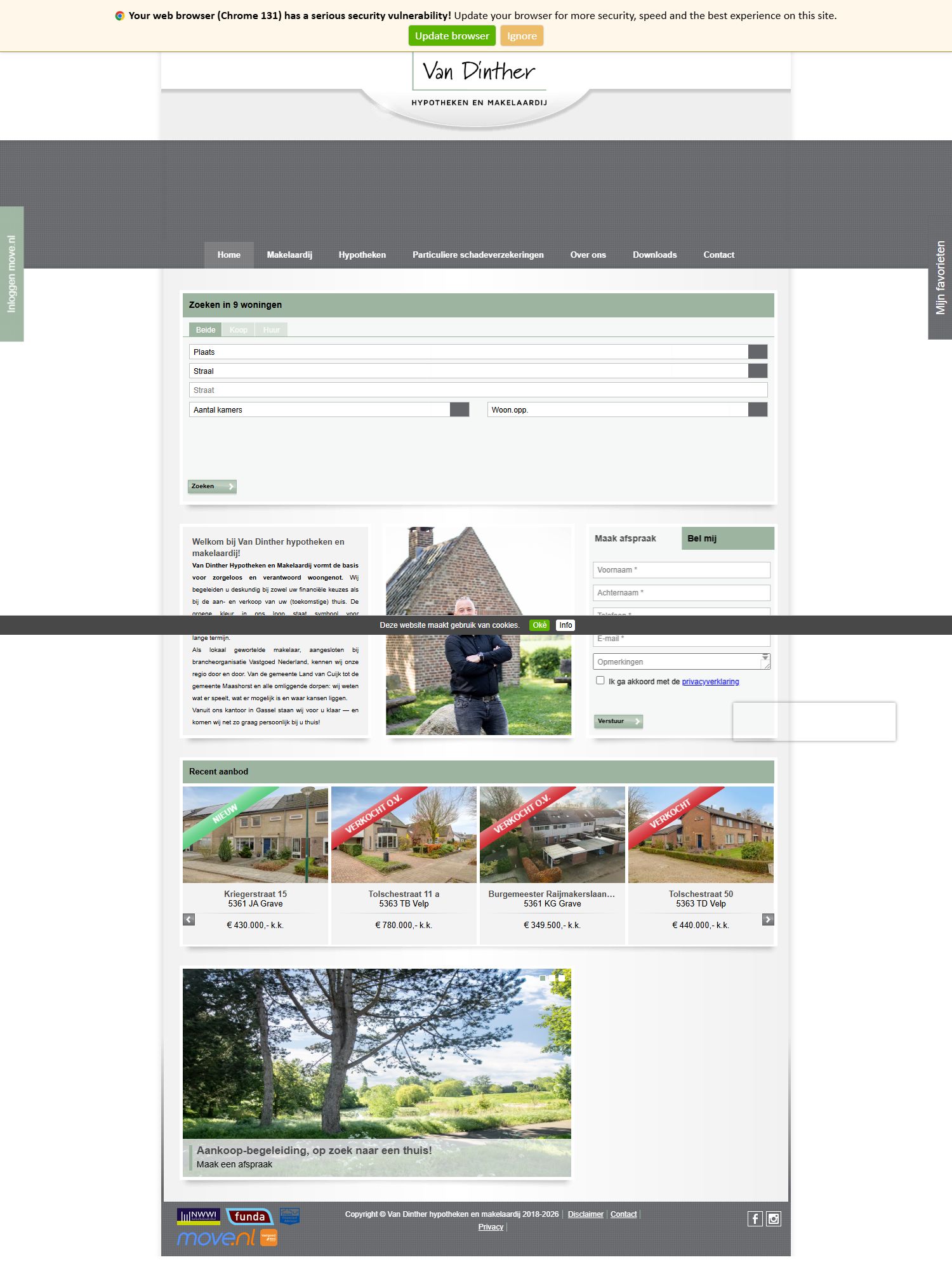 Screenshot of the website of www.vandintherhm.nl