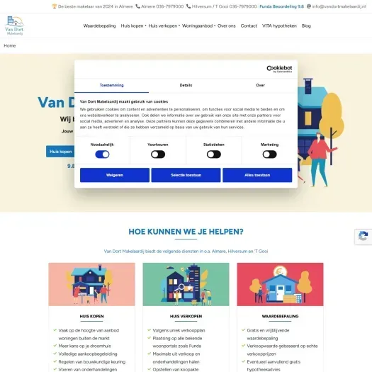 Screenshot of the website of www.vandortmakelaardij.nl
